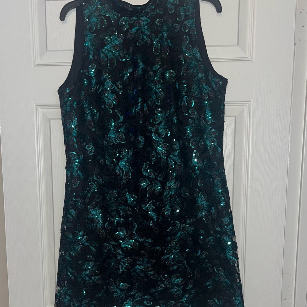 Robbie Bee Sleeveless Teal Sequin Shift Dress